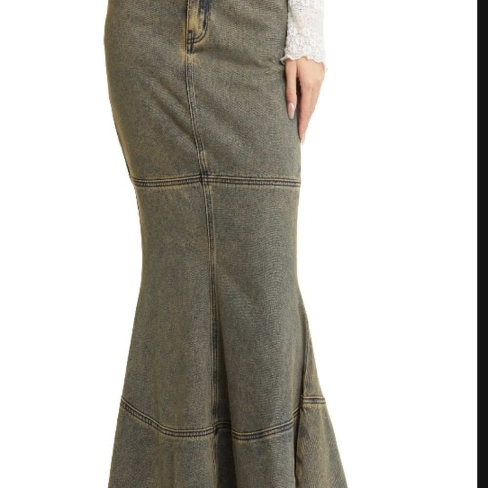 House of Sunny Tulip Mermaid Denim Maxi Skirt Size 6 Acid Wash Boho Skirt NWT
